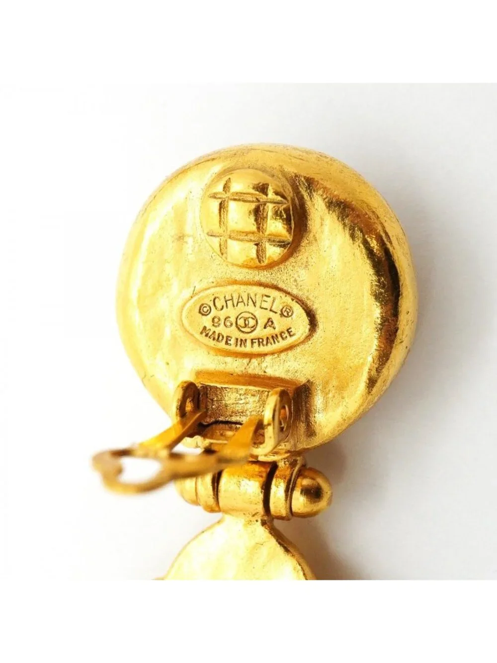Chanel Earrings Vintage CC Logo Gold Plated Faux Pearl